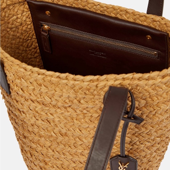 Saint Laurent - Panier Small raffia bucket bag in beige - Picture 7 of 9